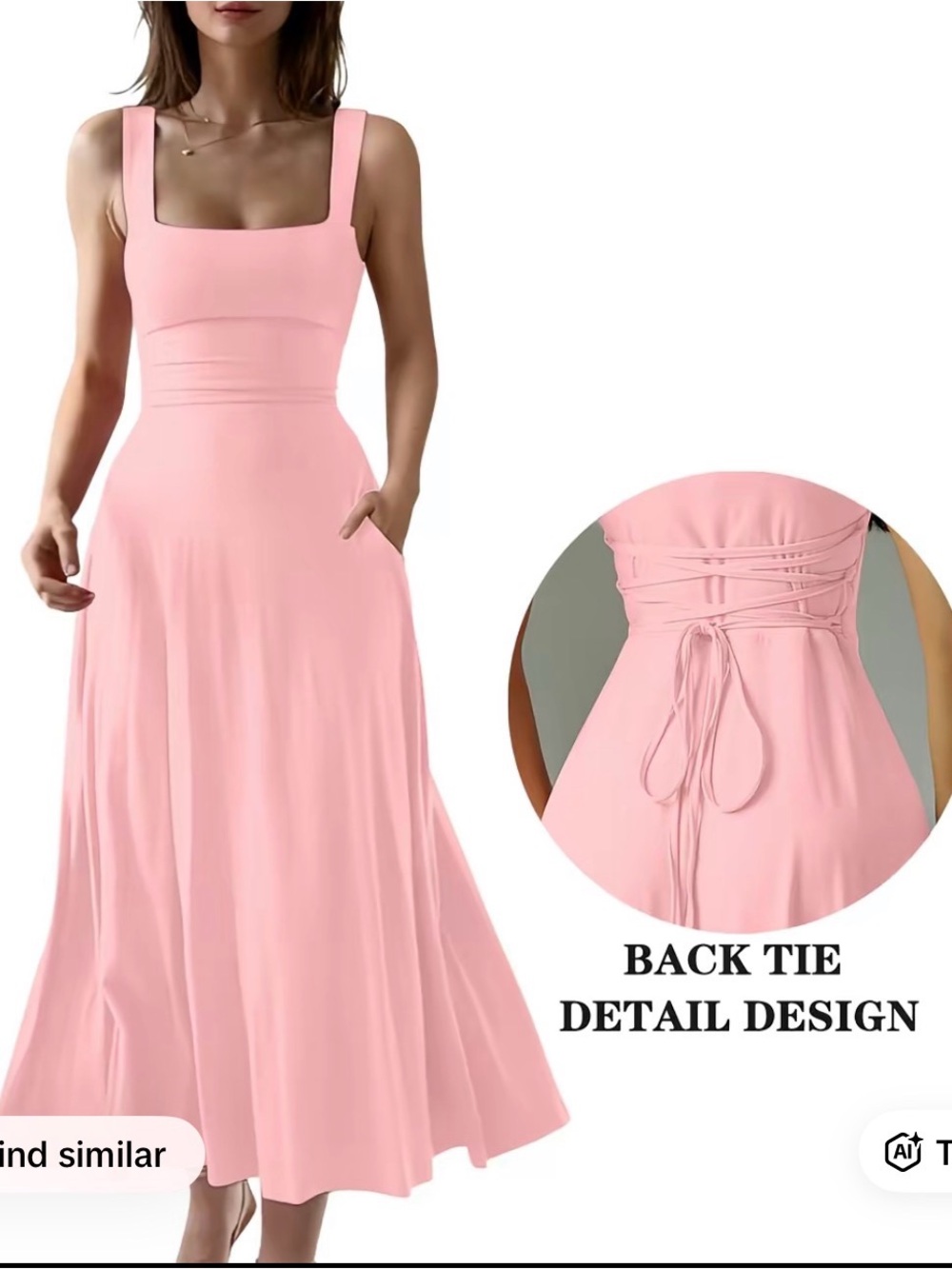 Women's Pink Square-Neck Maxi Dress with Back Tie